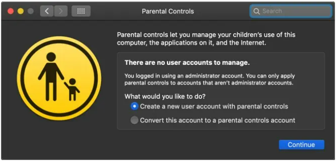 Create New Parental Control Account