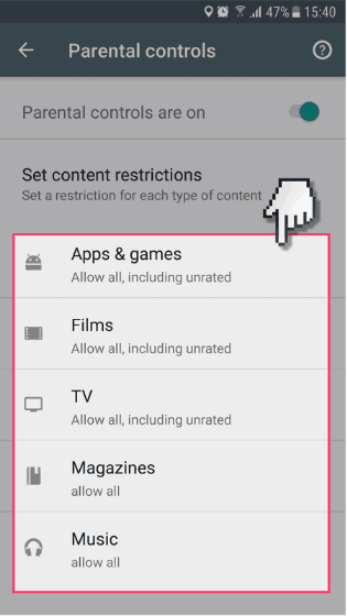 Set up Parental Controls on Google Play