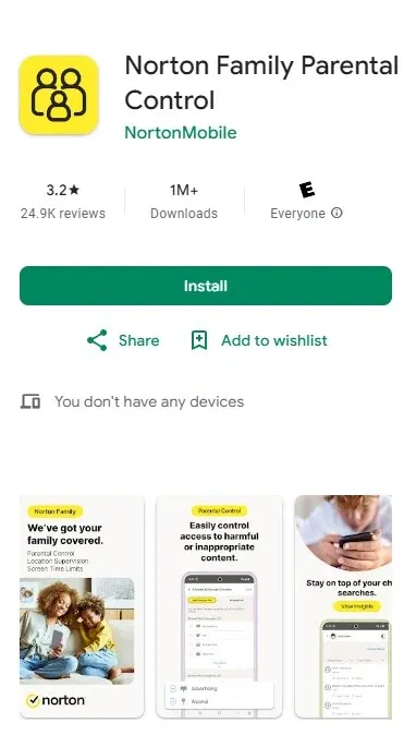 Norton Family Kindersicherung für Android.