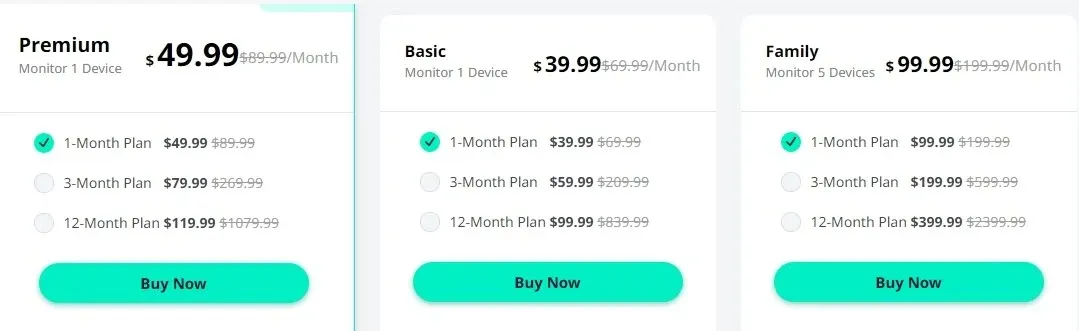Spylix iPhone モニタリングの価格。