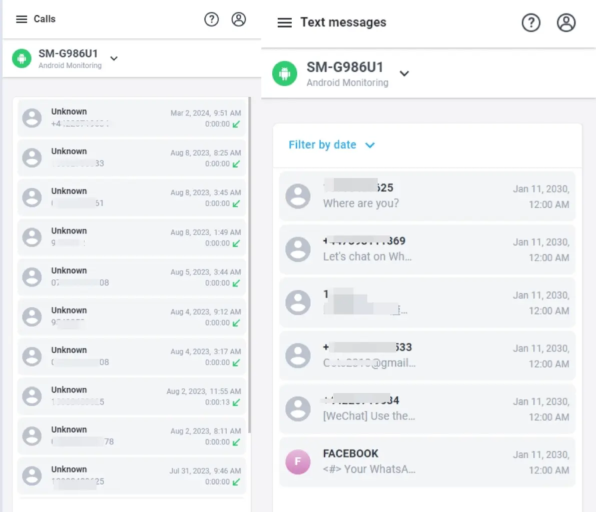 
        Calls and messages tracking features.