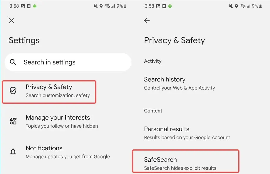 Enable Google SafeSearch.