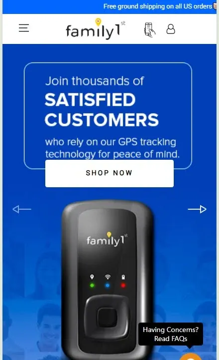 
Family1st GPS Tracker homepage screenshot.