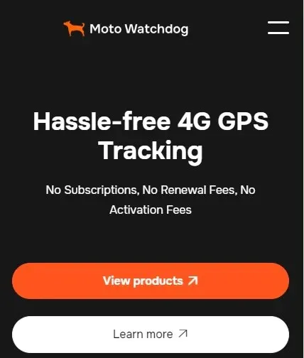 
Moto Watchdog GPS Tracker homepage screenshot.