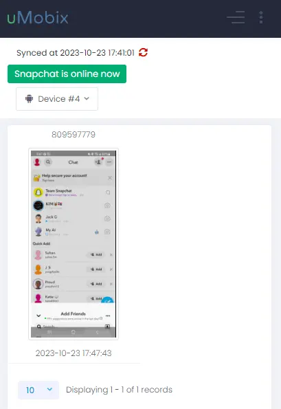 
        Snapchat screenshot monitored by uMobix.