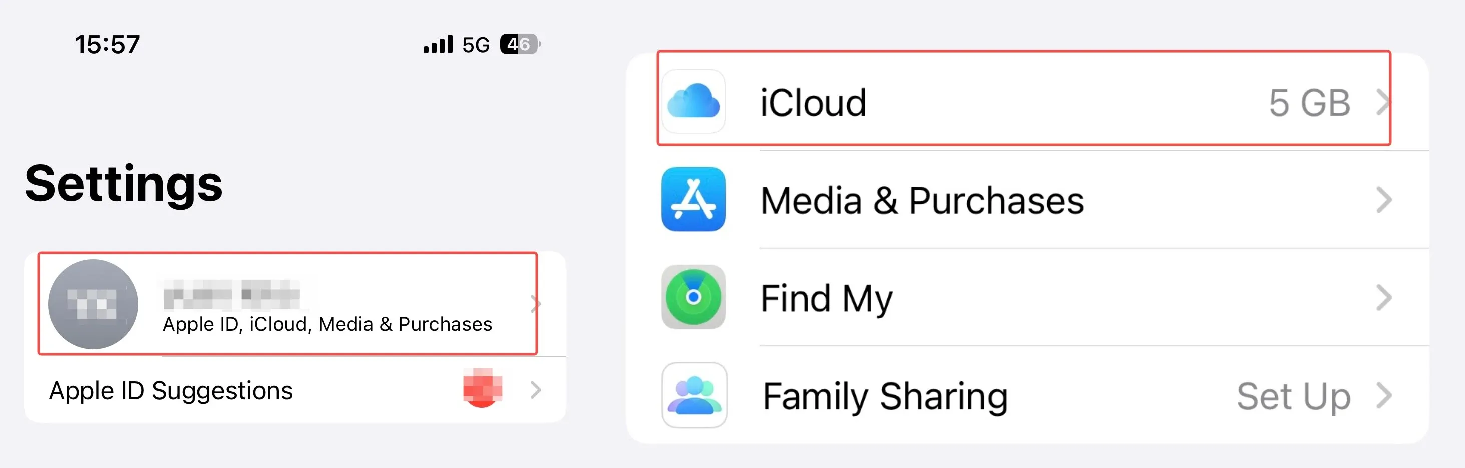 iCloud settings.