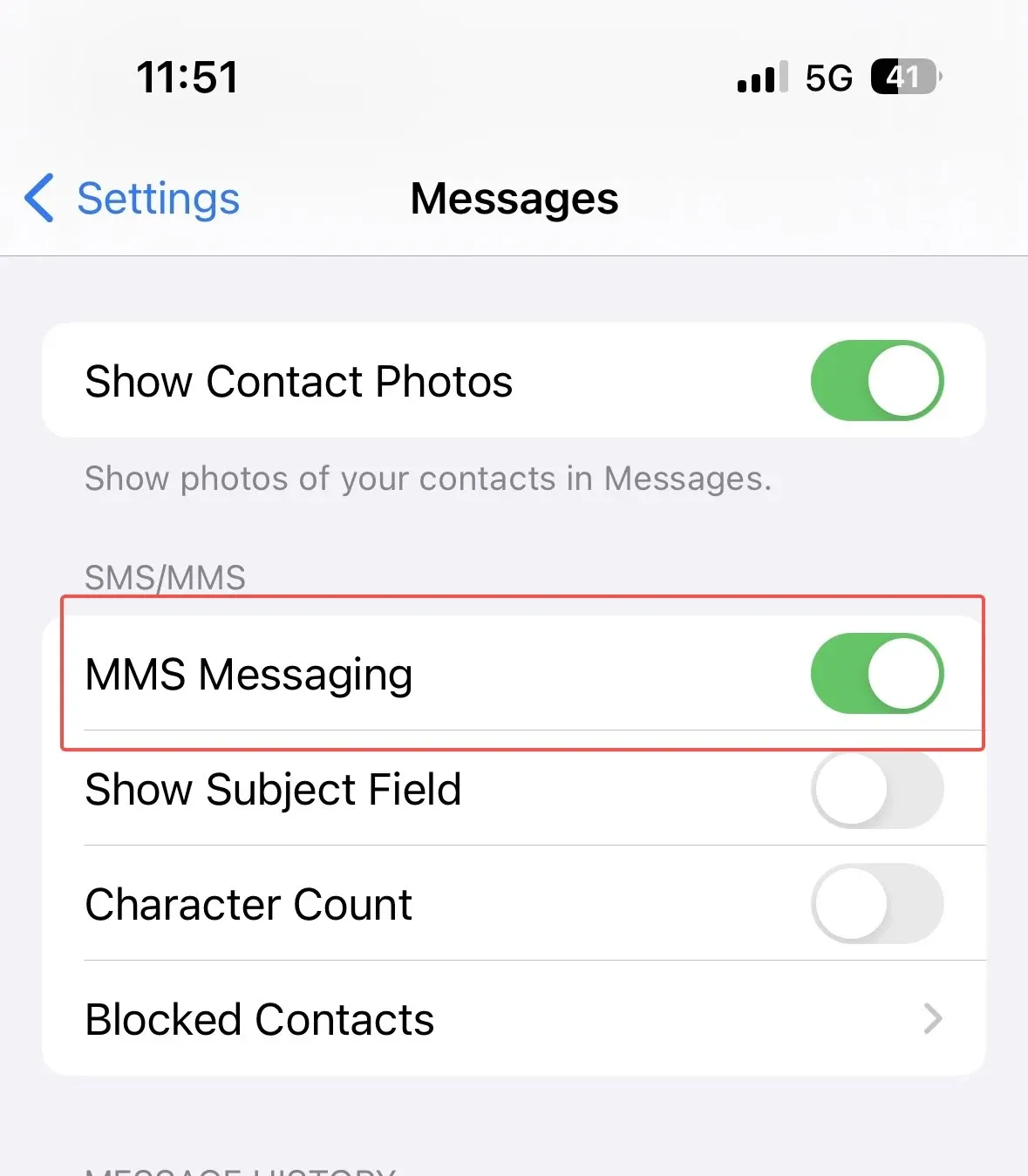 
Turn on MMS Messaging.