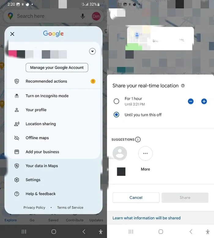 
Share location in Google maps.