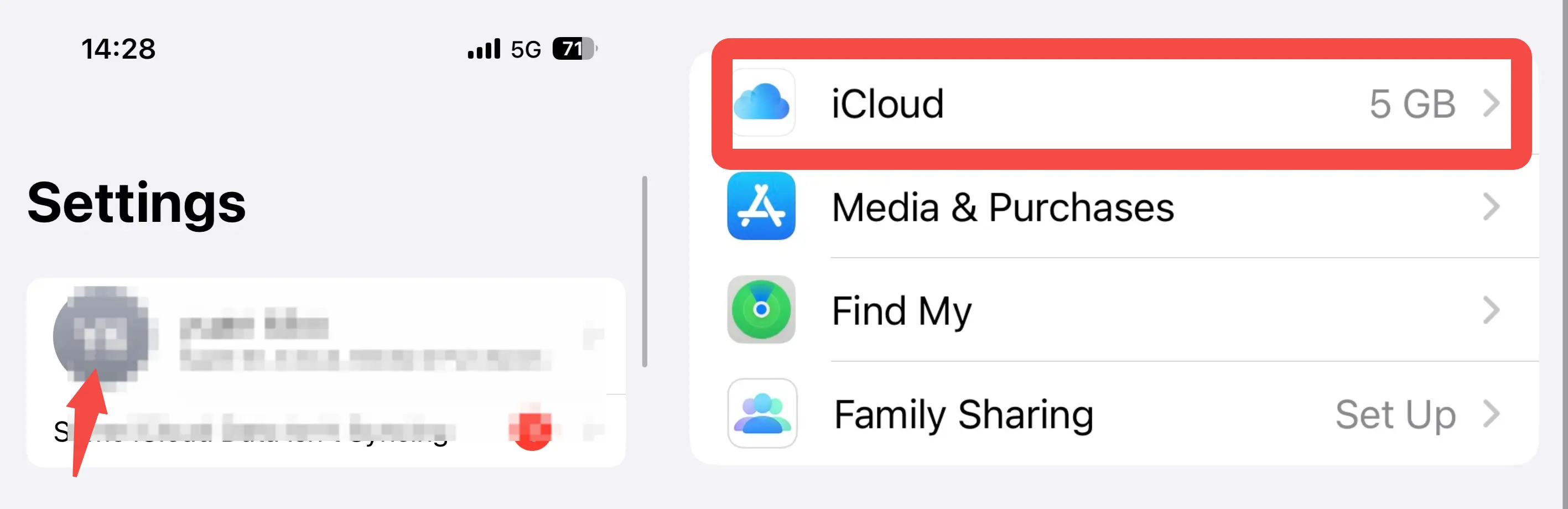 steps to turn on iCloud backup.