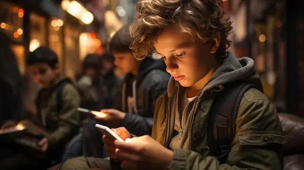 
Des enfants accros à leur téléphone