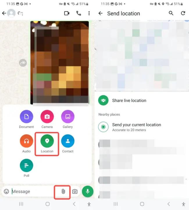 Steps to turn on Location sharing within WhatsApp.