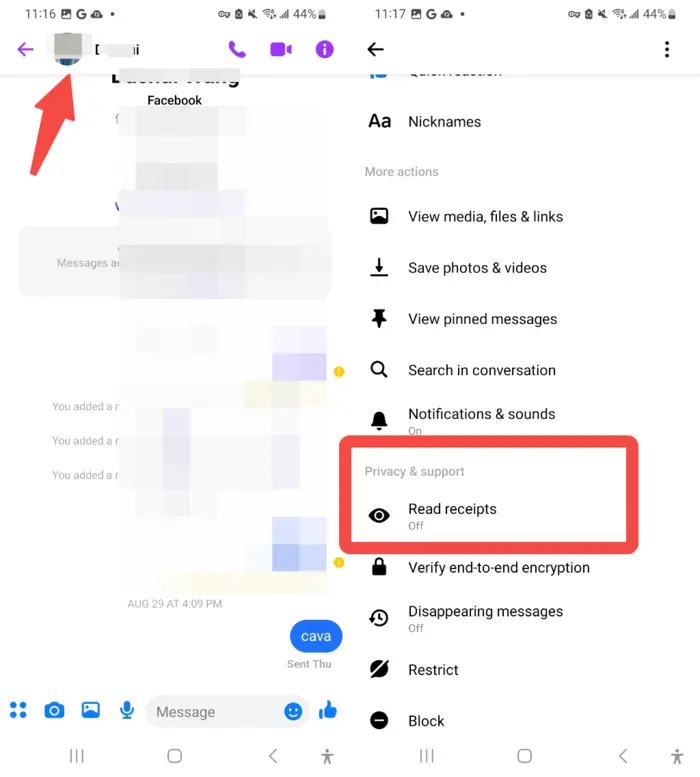 Steps to turn on read receipts on Facebook Messenger.