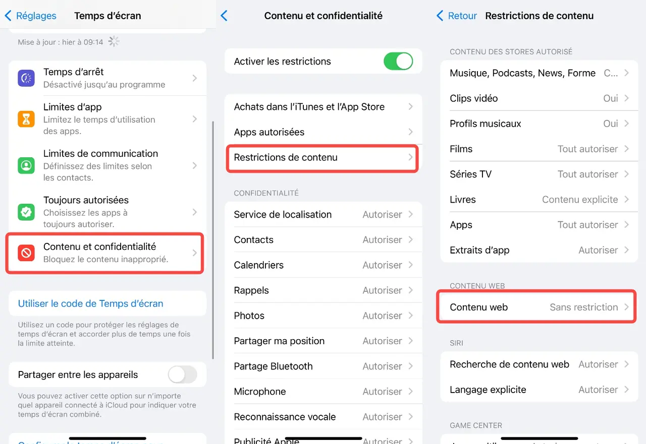 
Bloquer des contenus web sur iOS