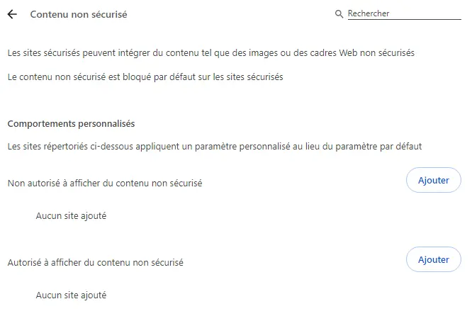 
Configurer le contenu non sécurité