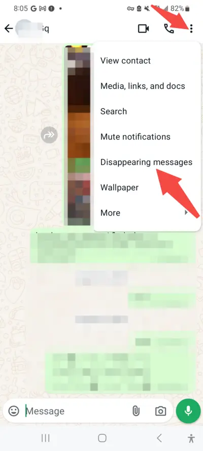 
Steps ot hide chats on WhatsApp using the disappearing feature.