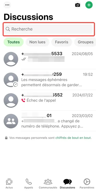 
la Fonction de Recherche de WhatsApp