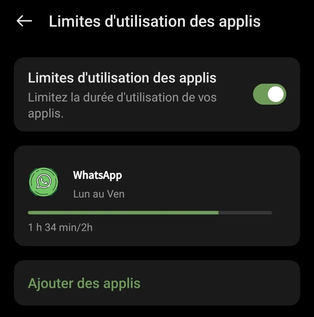 
                Limites d'utilisation des applis