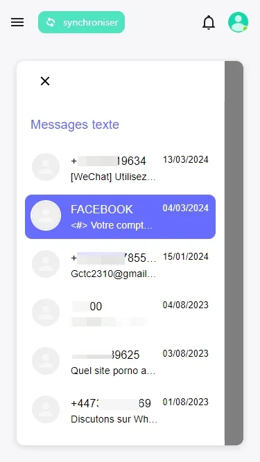 
Accès à l'historique des SMS