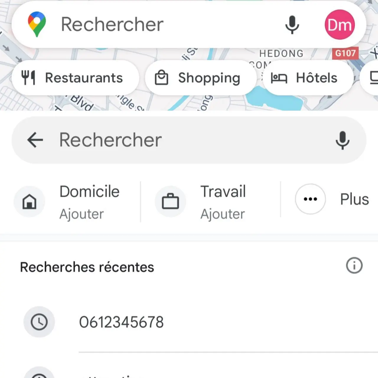 
Rechercher le numéro dans Google Maps