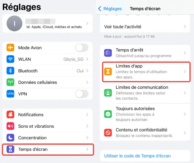 
Temps d’écran limite apps