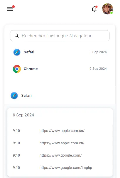 
Voir les historiques navigateur Android et iOS