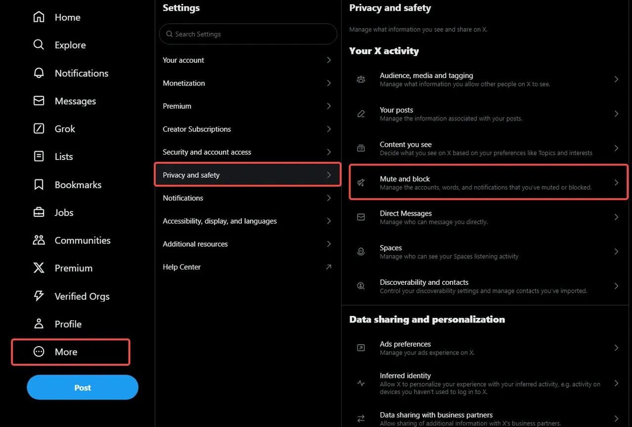 
web X silenciar y bloquear