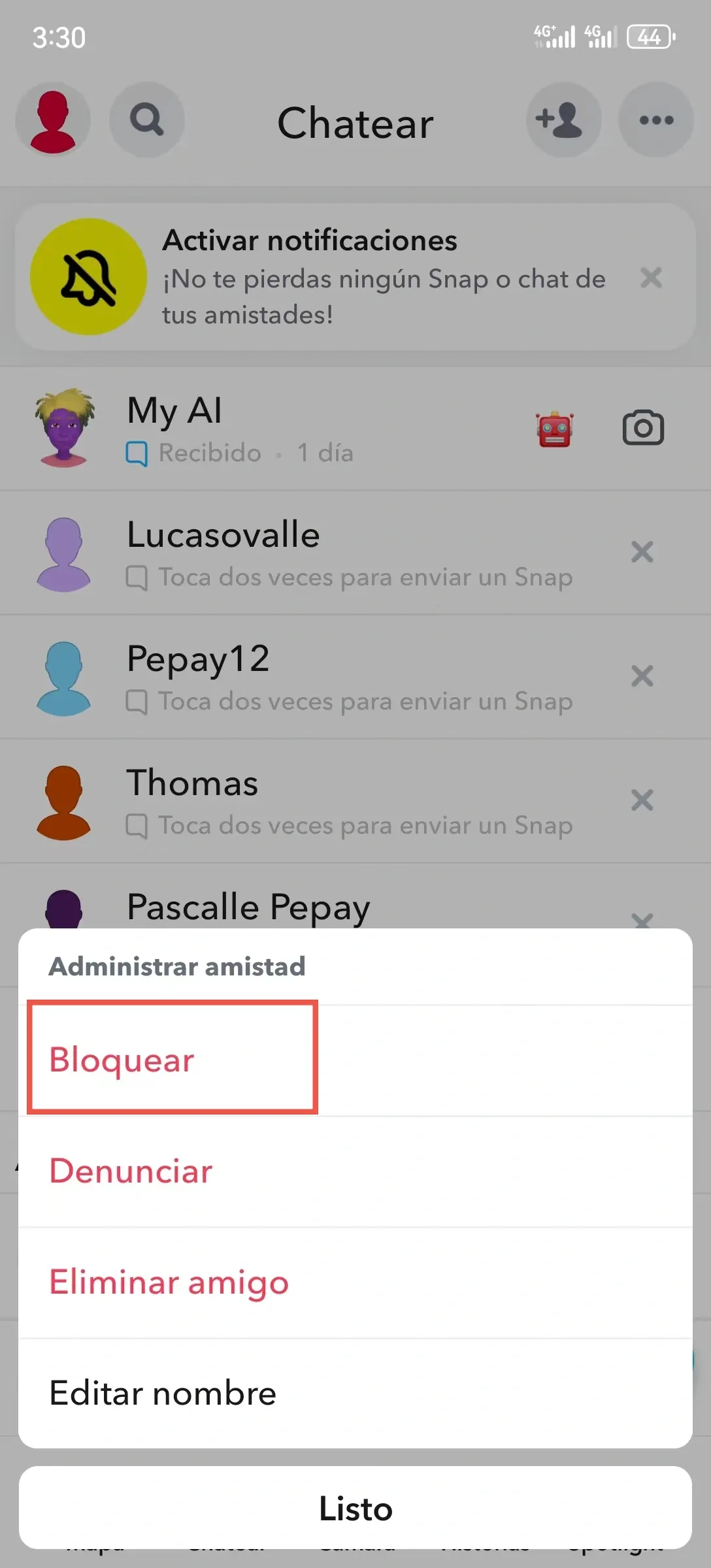 
captura de pantalla de bloquear en snapchat