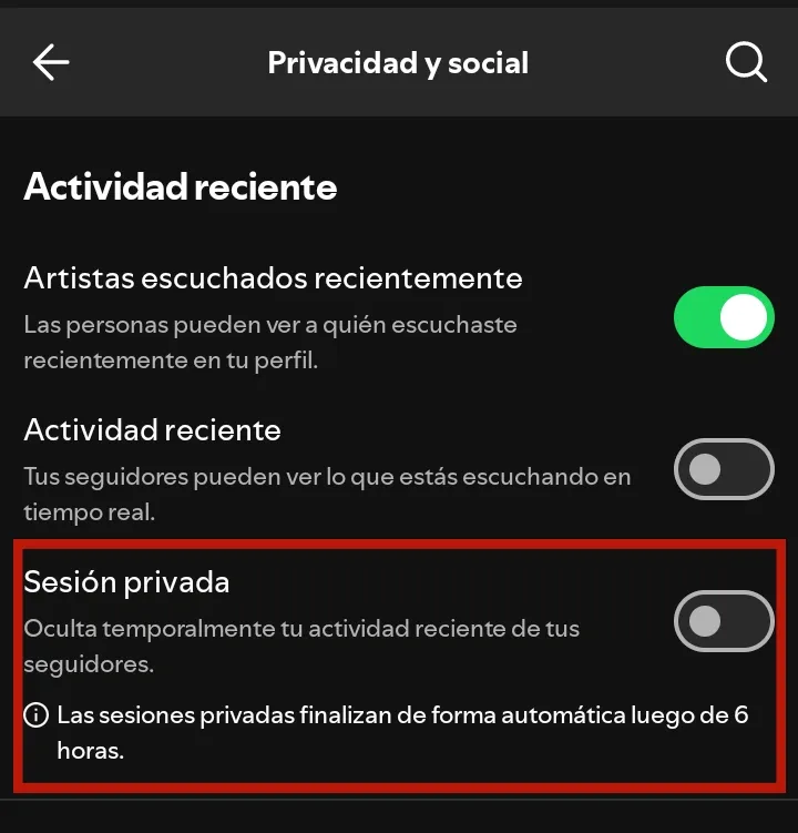 
Sesión privada en spotify