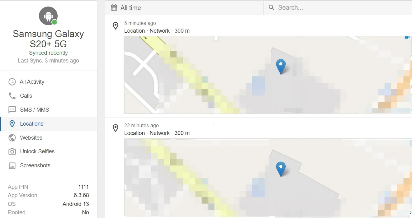 The real user locations from Snoopza dashboard.