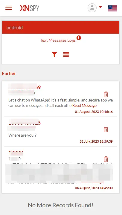 
                Messages monitored by XNSPY from actual users'phone.