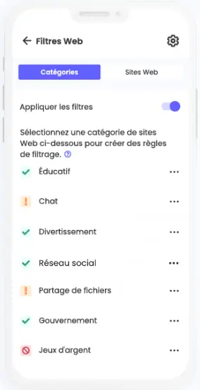 
                                        Qustodio filtre contenu et applications.