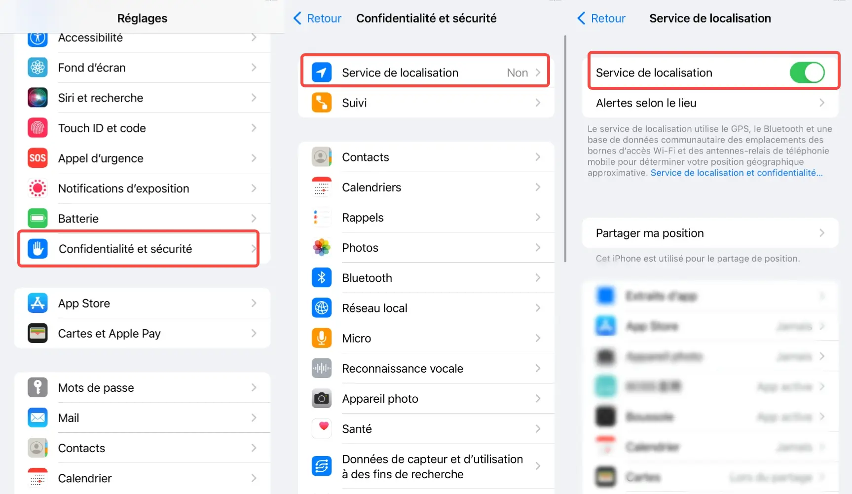 Activer le partage de position sur iPhone