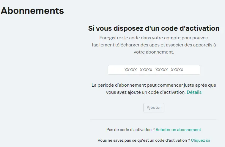 Entrer un code d'activation