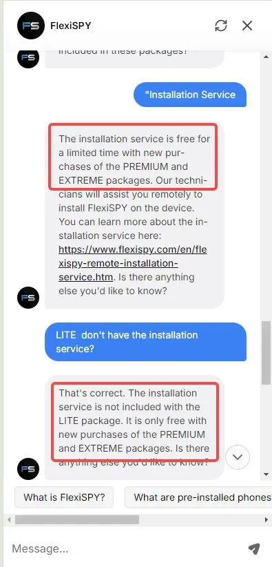 
FlexiSPY answers installation service problems.