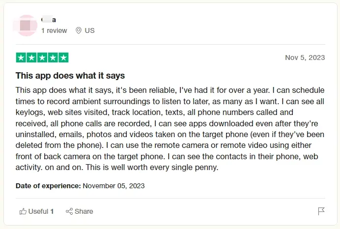  FlexiSPY Positive reviews from real users shared on Trustpilot.