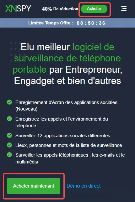 La page d’accueil de XNSPY