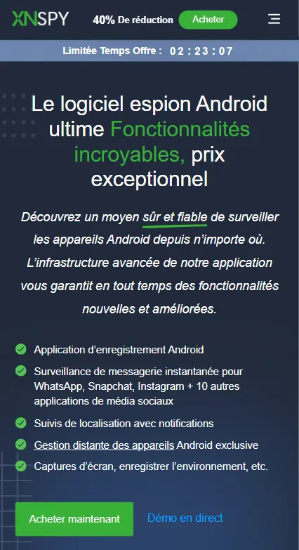 Le logiciel espion Android ultime Fonctionnalités incroyables, prix exceptionnel - XNSPY