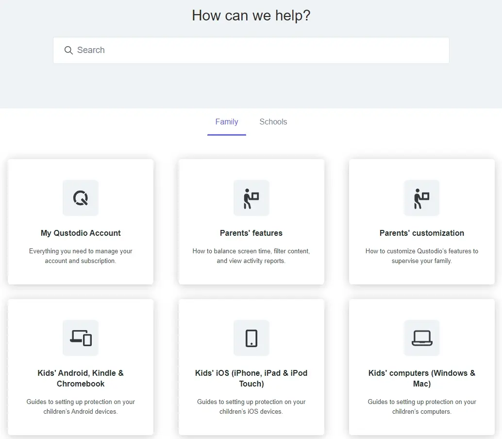 Help center of Qustodio.