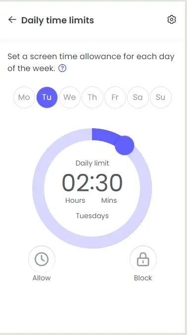 
        Set daily limitls in Qustodio dashboard.