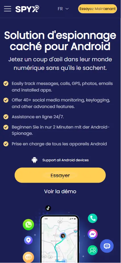 Solution d'espionnage caché pour Android - SpyX