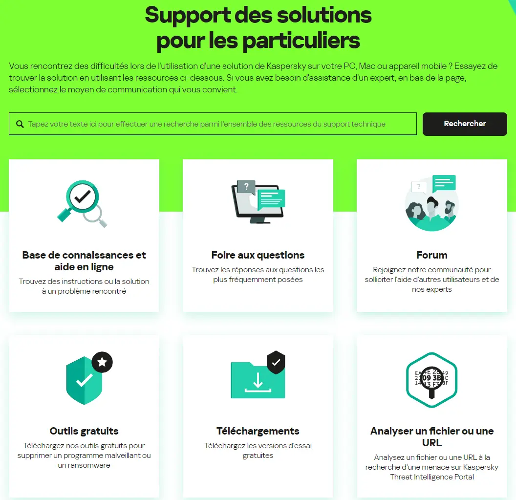 Sopport des solutions pour les particuliers