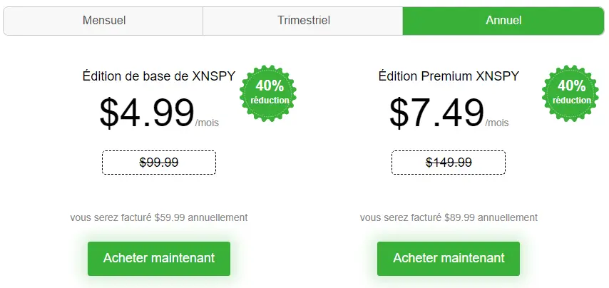 XNSPY abonnements et prix