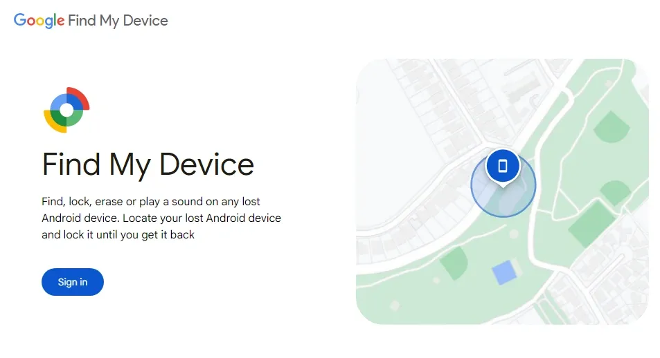 Página de Google Find my device.