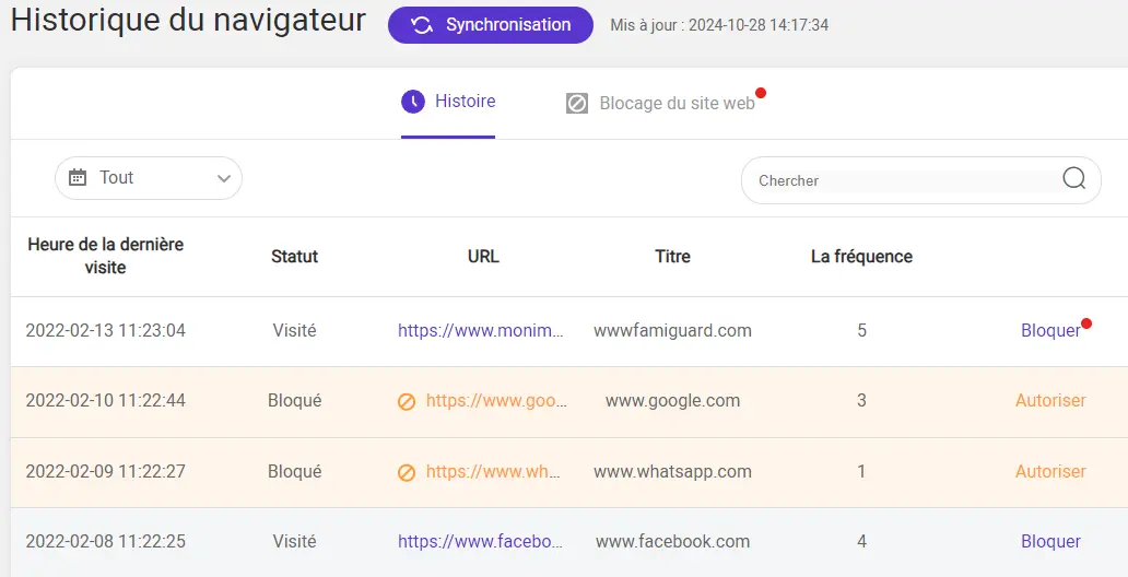 Historique de navigateur