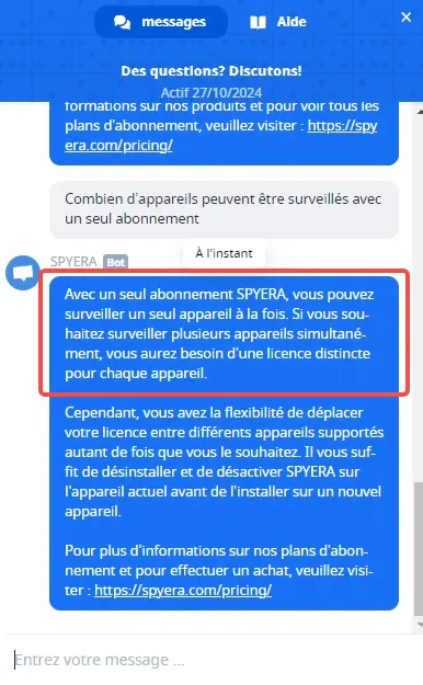 Service client de SPYERA