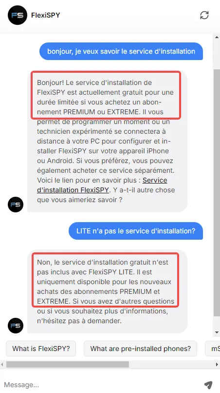 Le service d'installation