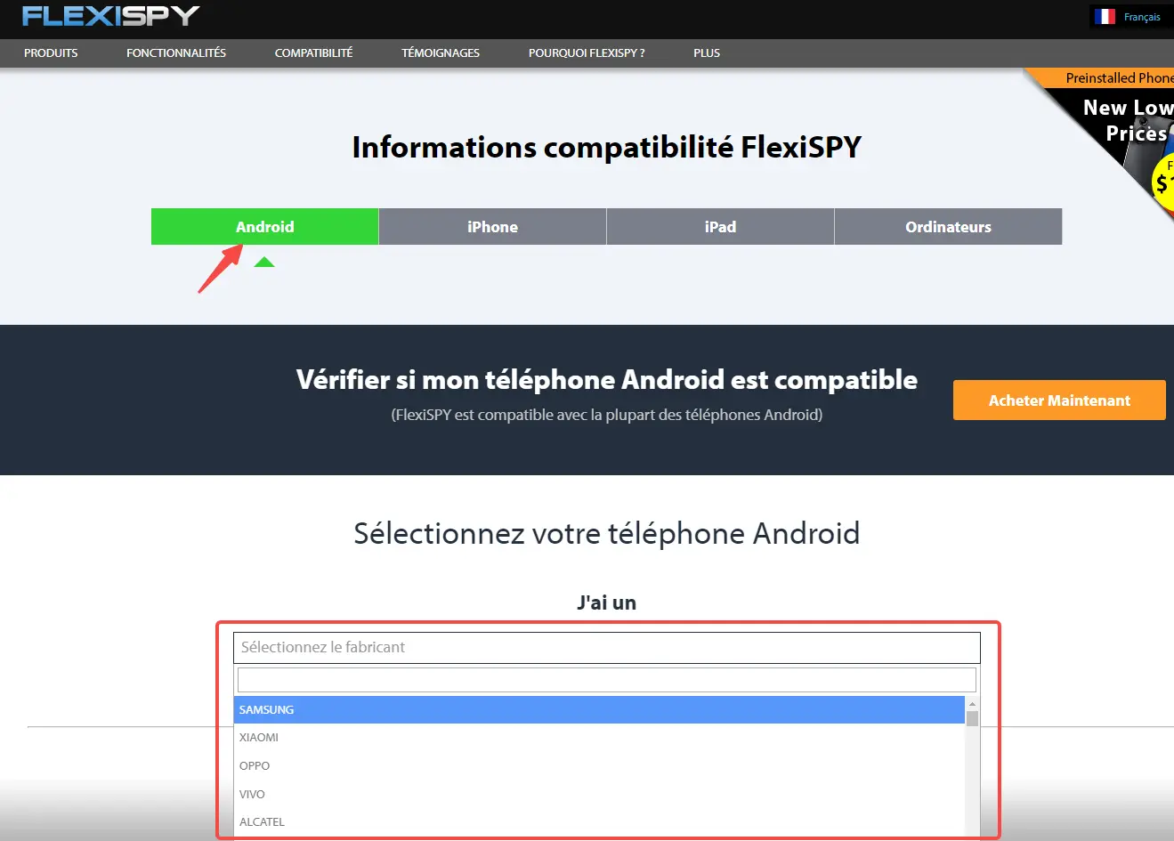 Vérifier la compatibilité des téléphones Android