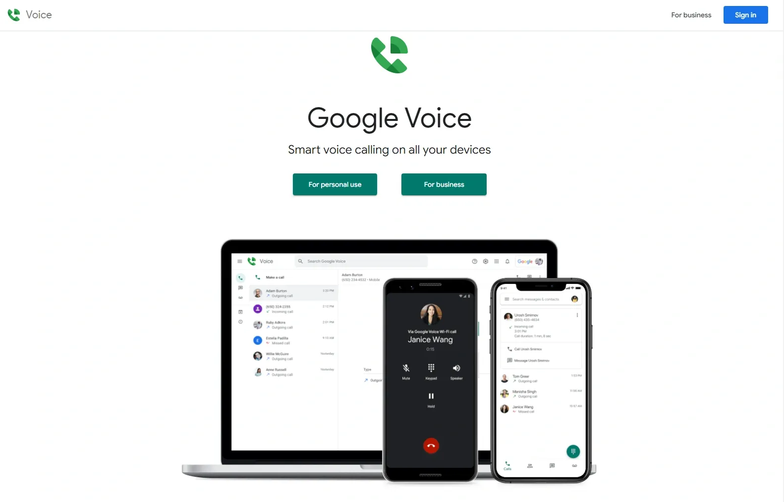 Página principal de Google Voice.