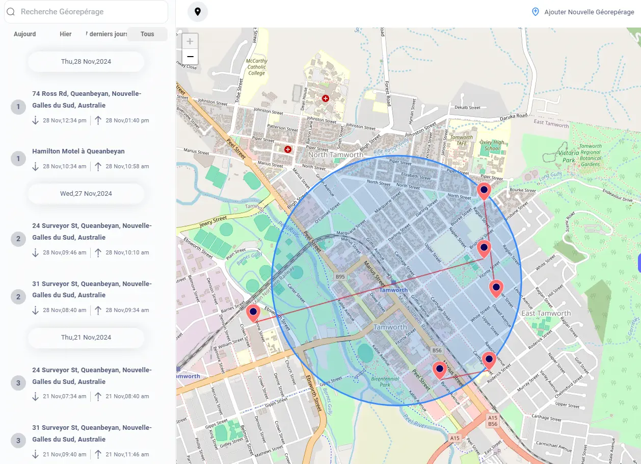 La fonction de geofencing de Msafely