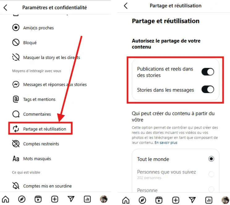 Autorisez le partage de votre contenu